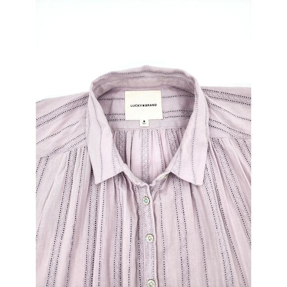 Lucky Brand Lavender Button Front Cotton Blouse Short Sleeve Size M - Picture 4 of 6